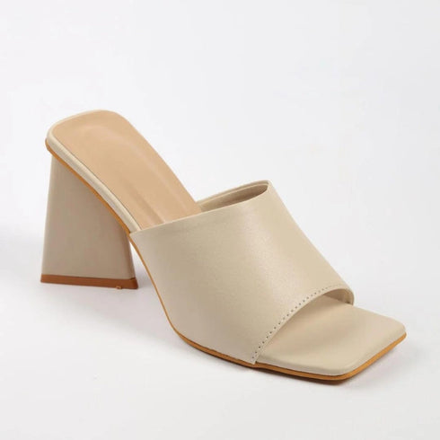 Beige Classy Triangle Heels